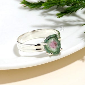 Elegant Watermelon Tourmaline Ring, Gemstone Ring, Green Statement Ring, 925 Sterling Silver Jewelry, Birthday Gift, Ring For Love