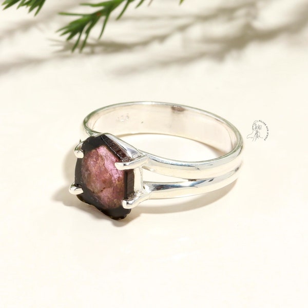 Anillo de turmalina de sandía 100% natural, anillo de piedras preciosas, anillo de declaración roja, joyería de plata de ley 925, regalo de cumpleaños, anillo para mejor amigo