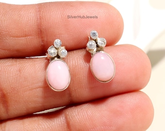 Pink Opal Earrings 925 Sterling Silver – Romantic Gift Studs