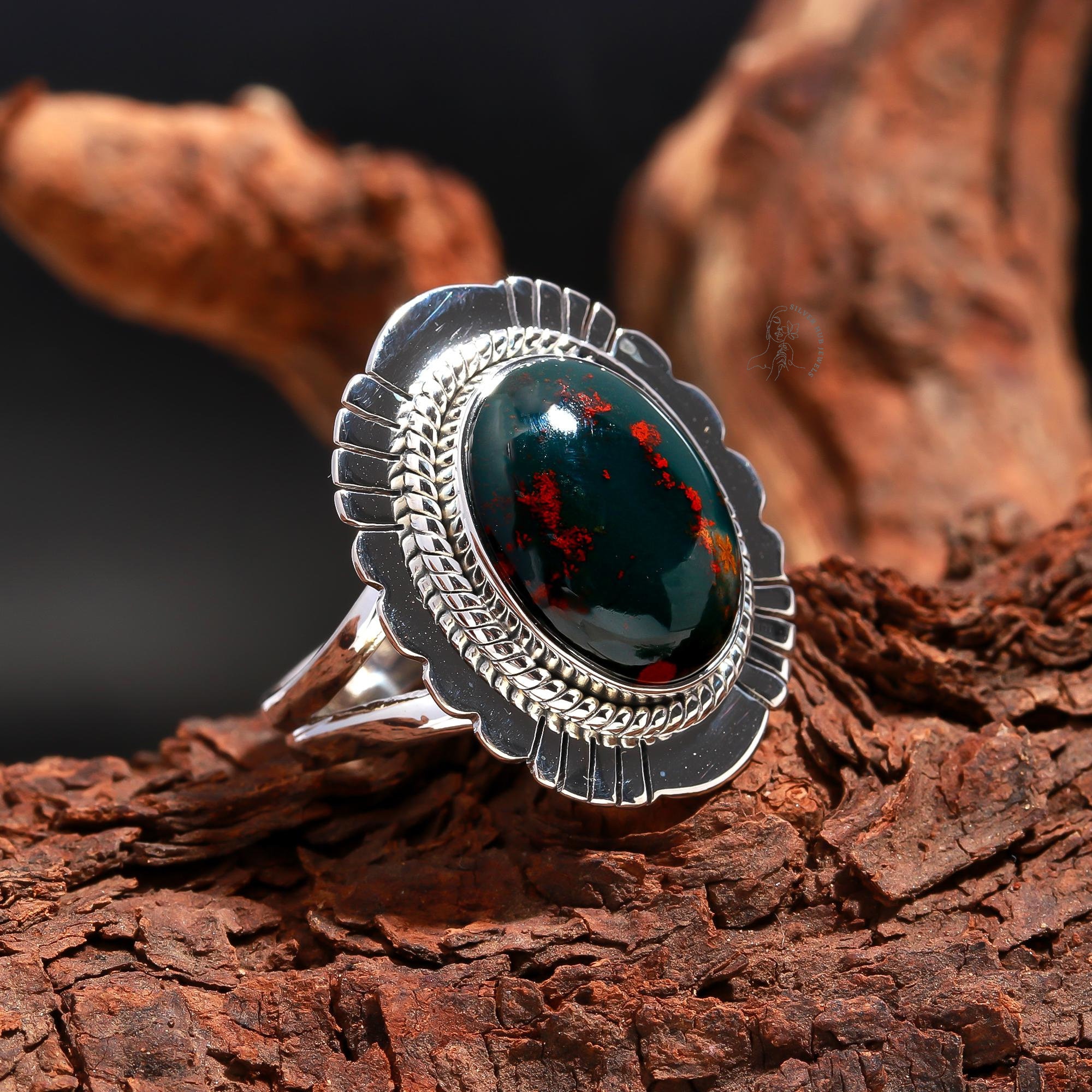 Men's Arts and Crafts Period Ring set with Bloodstone