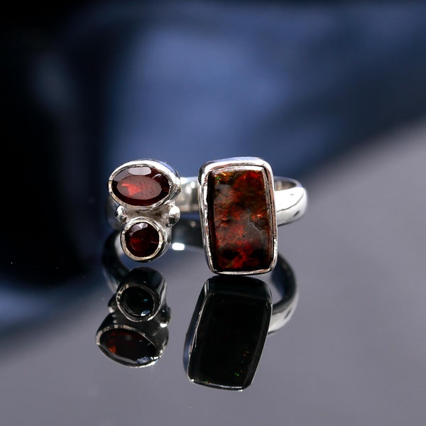 Precious Mexican Fire Agate Ring, Gemstone Ring, Brown Statement Ring, 925 Sterling Silver Jewelry, Wedding Gift, Ring For Sister