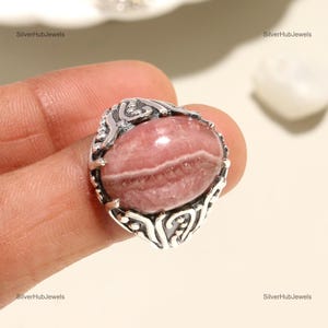 Anello in rodocrosite naturale, anello con pietra preziosa rosa, anello importante, gioiello in argento sterling 925, regalo di compleanno, anello per lei