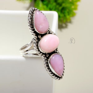 Antique Natural Pink Opal Ring, Gemstone Ring, Pink Statement Ring, 925 Sterling Silver Jewelry, Wedding Gift, Ring For Wife