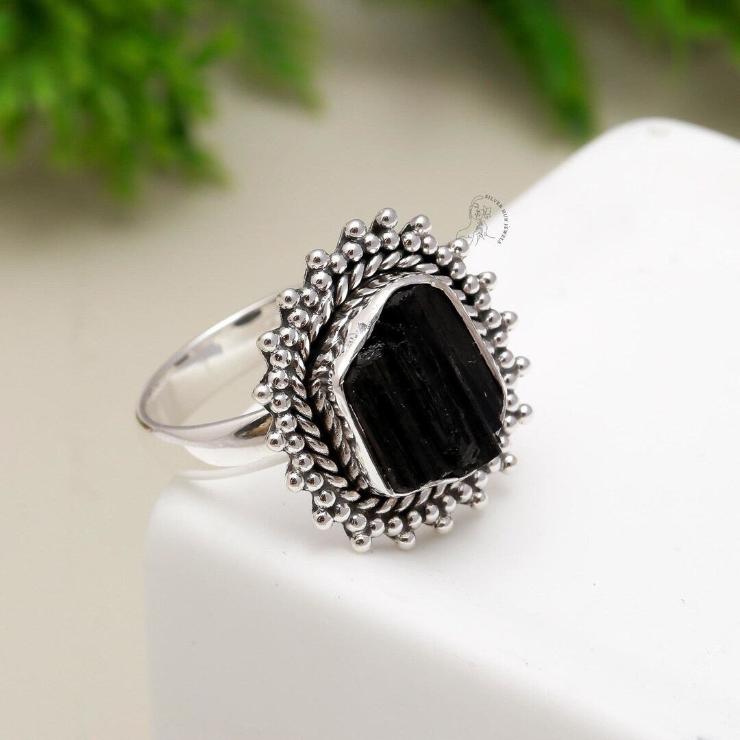 Sparkling Black Tourmaline Ring, Gemstone Ring, Black Statement Ring
