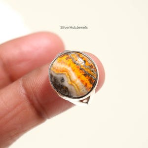 Yellow Jasper Sterling Silver Ring, Boho Art Deco December Birthstone Party Wear Round Shape Jewelry