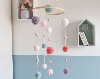 duck decor nursery decor Pink beige and white baby mobile