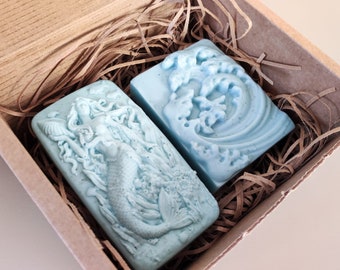 Scented Mermaid and Wave Soap Duo | Shea Butter and Oatmeal | Perfect Gift