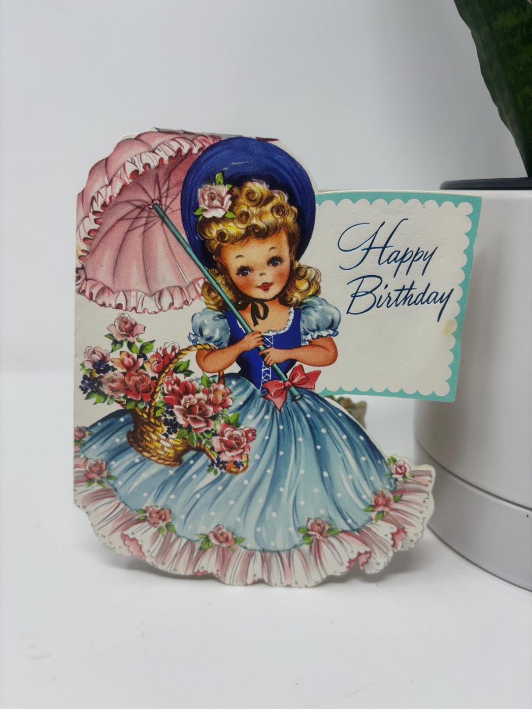 Sweet Vintage Birthday Card / Girls Birthday Card Girl Cute Vtg ...