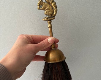 Vintage Brass Squirrel Fireplace Broom / vtg brass squirrel fireplace tool brass squirrel brush brass sweeper broom small brass broom