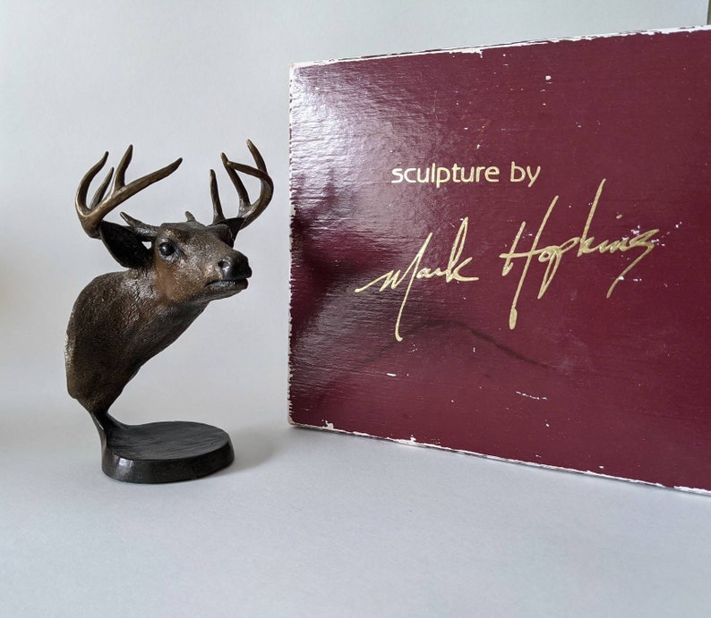 Deer Bronze Sculpture Tim Rush for Mark Hopkins Scent of Danger Bronze Buck sportsman sculpture