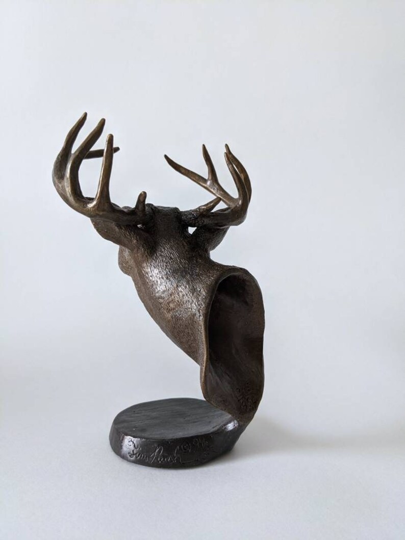 Deer Bronze Sculpture Tim Rush for Mark Hopkins Scent of Danger Bronze Buck sportsman sculpture