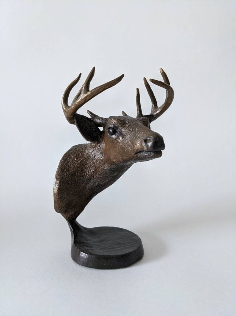 Deer Bronze Sculpture Tim Rush for Mark Hopkins Scent of Danger Bronze Buck sportsman sculpture