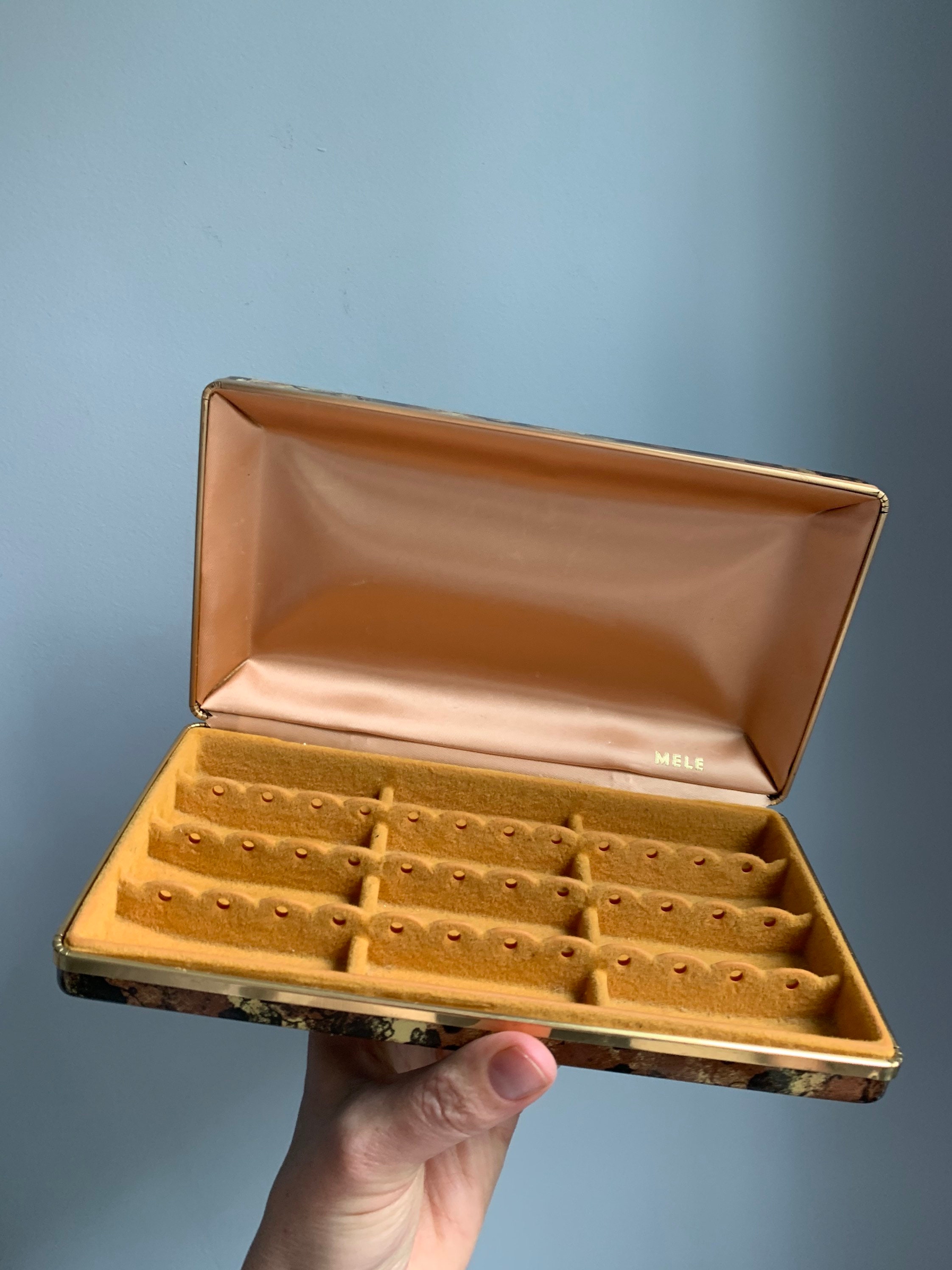 Vintage Hard Shell Jewelry Box With Mottled Gold and Black Etsy