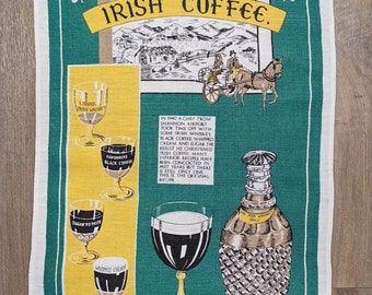 Vintage Irish Coffee Linen Tea Towel / Vintage Irish Linen tea towel Dunmoy made in Ireland linen w Irish Coffee recipe St Patrick Day decor