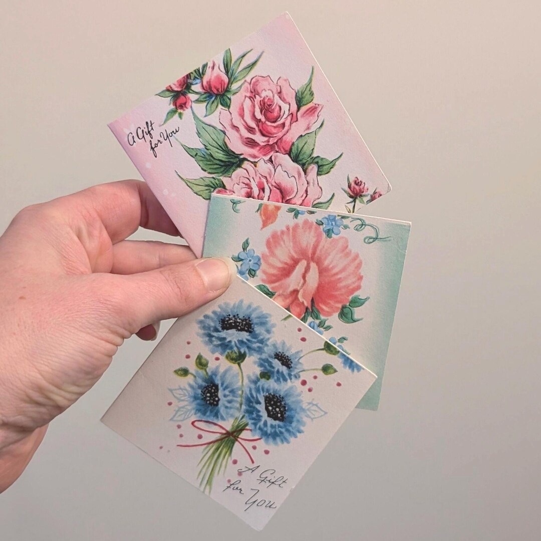 Sweet Set Mini Vintage Floral Cards / 3 Vtg Gift for You Card Gift ...