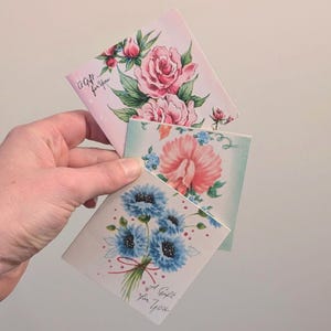 Sweet Set Mini Vintage Floral Cards / 3 vtg gift for you card gift Floral note card birthday card  thank you vintage mini card for gift