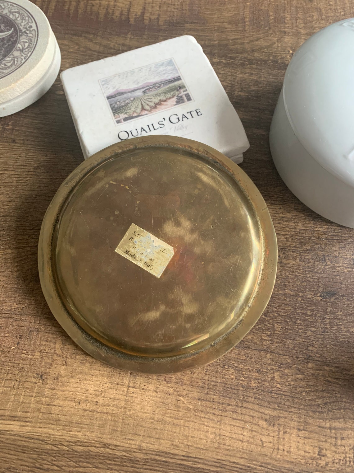 Vintage Brass Trinket Dish / Brass Candle Plate / Brass Desk Etsy