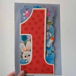 Carte vintage pour 1er anniversaire de bébé / carte de voeux vintage pour 1 an carte d'anniversaire carte de premier anniversaire carte de 1er anniversaire fille carte de garçon