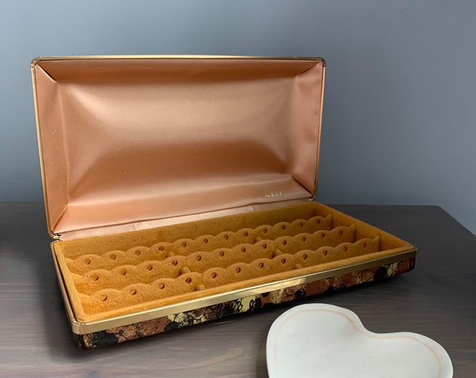 Vintage Hard Shell Jewelry Box With Mottled Gold Black Case / Etsy