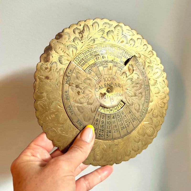 100-Year Perpetual Calendar Pendant Charm - Antique Brass Nautical Vintage Style