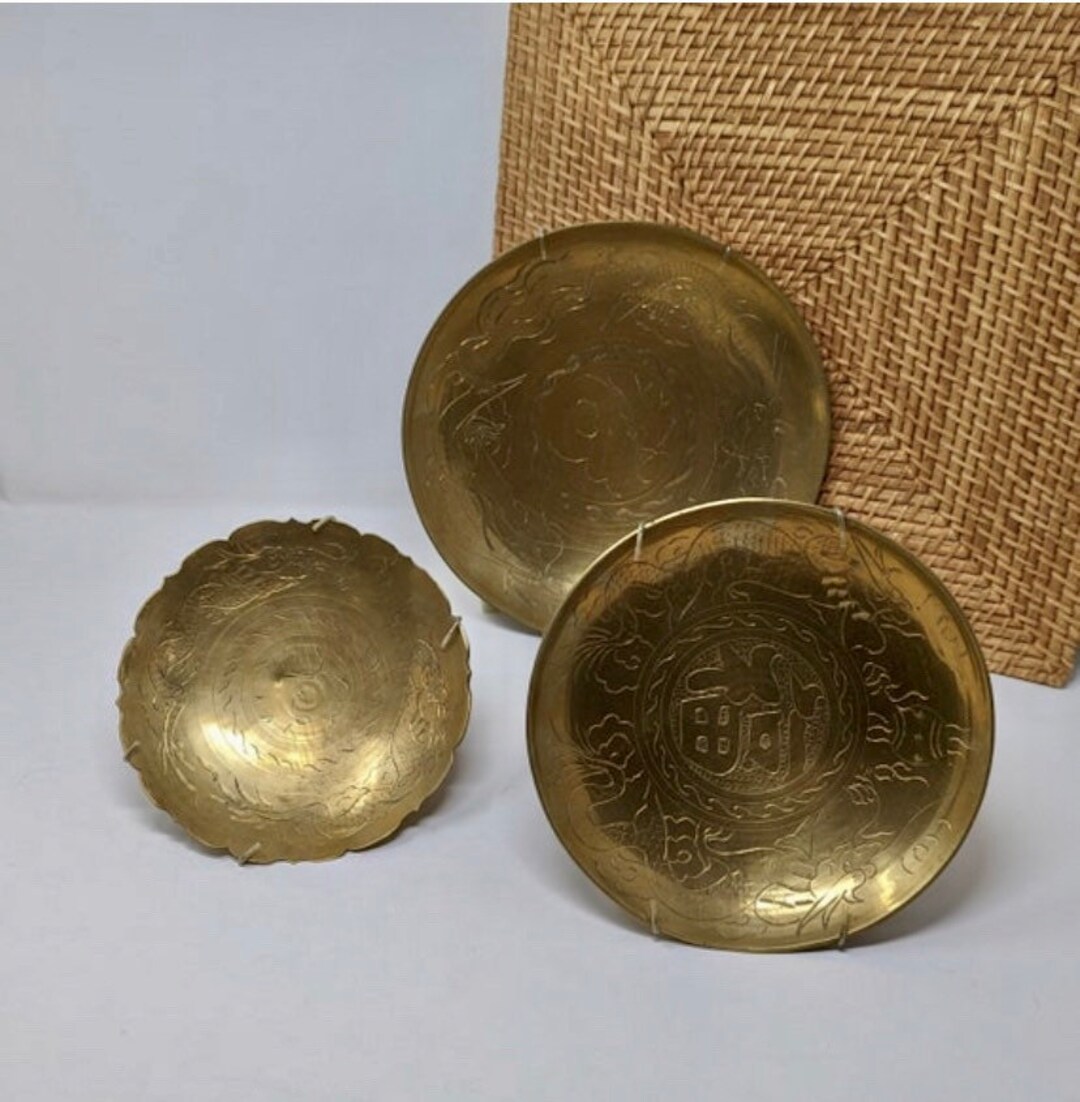 Stunning Set Vintage Chinese Brass Bowls Ready to Hang / Asian Etsy