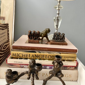 Vintage Bronze Monkey Candelabra / unique bronze monkeys on a branch triple candle holder quirky vintage gift monkey lover gift mom of 3 zdjęcie 3