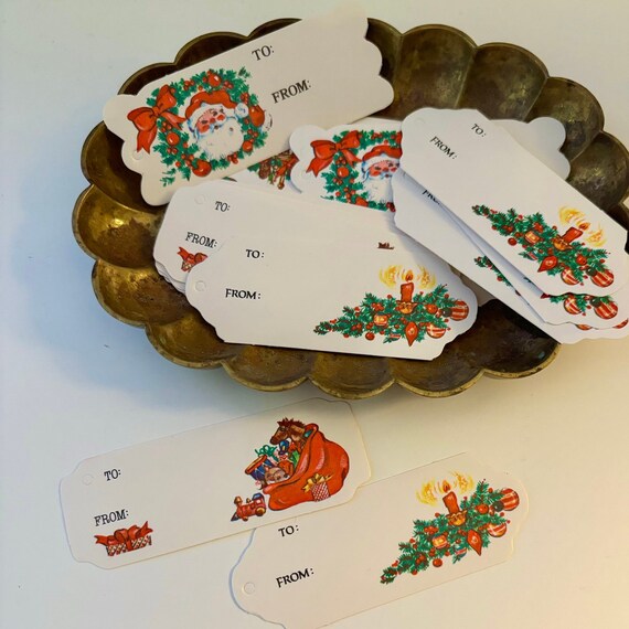 Set of Vintage Christmas Gift Tags / 20 Fun Vtg Christmas Gift Tags for  Presents / Bright Vintage Christmas Present Labels for Gifting 