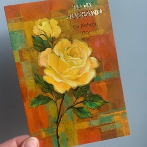 Carte de fête des pères mari vintage / carte de fête des pères vtg de la femme florale carte de fête des pères du conjoint carte rose jaune pour mari vtg