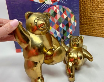 Pair of Vintage Brass Bear Wall Hooks / 2 brass bear robe hooks functional kids room decor for nursery vintage baby shower gift new home