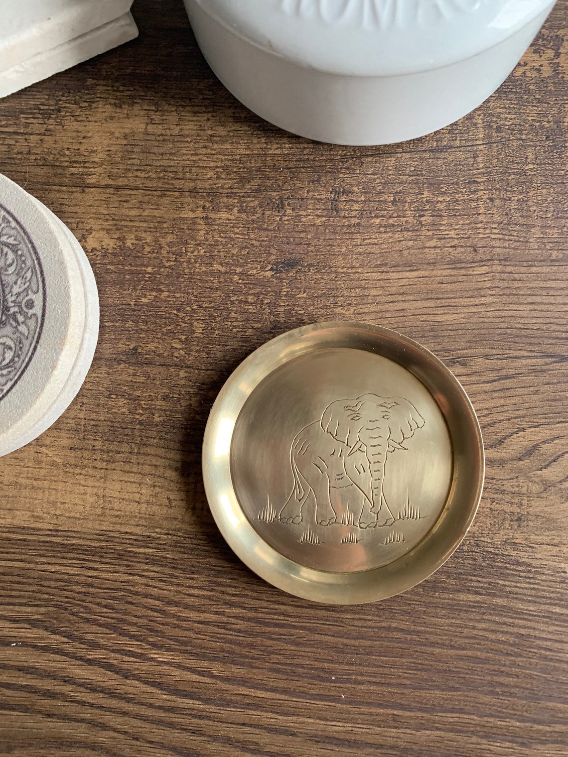 Etched Elephant Dish Vintage Brass / brass Trinket Dish / Etsy