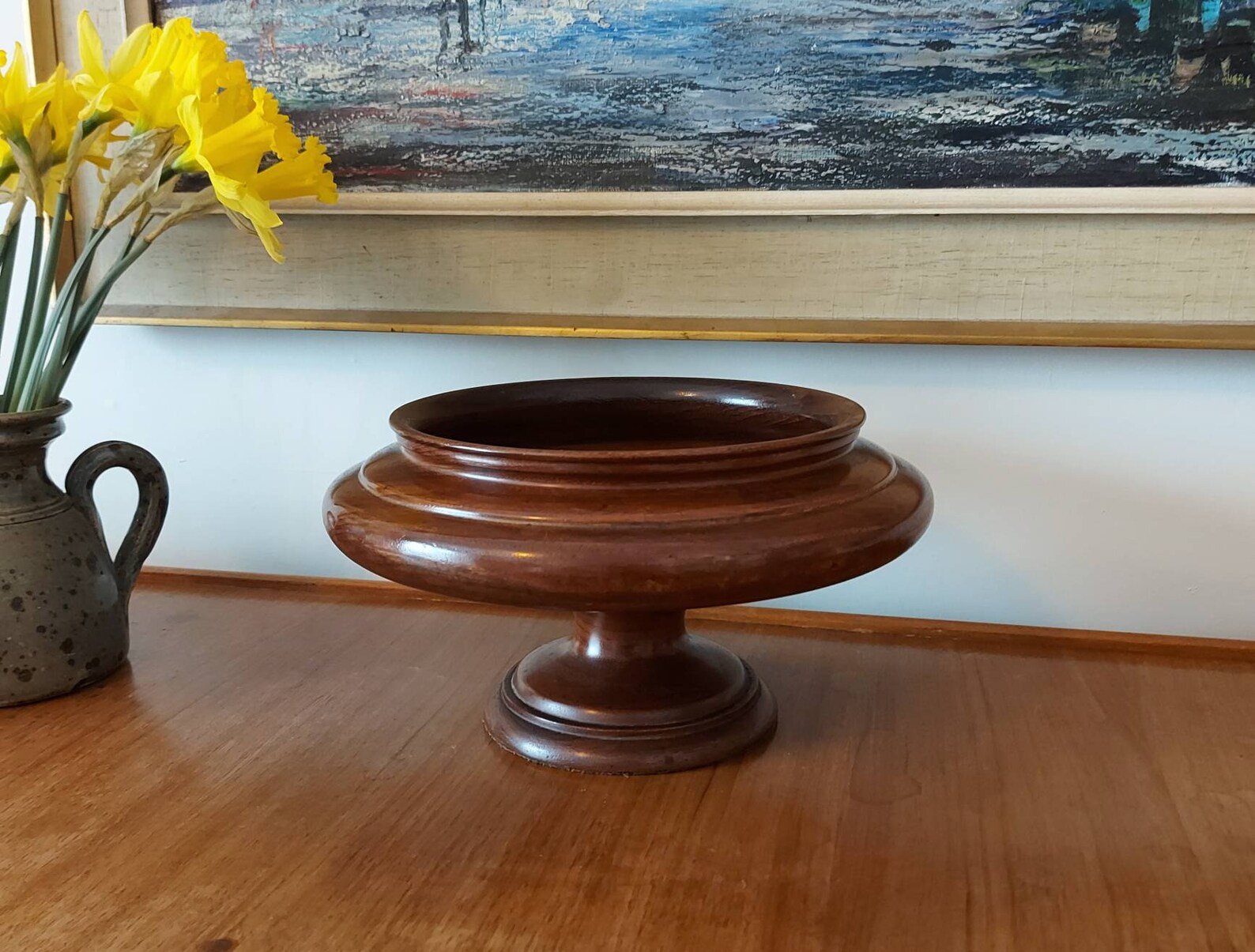 Vintage Pedestal Fruit Bowl Mahogany Hand Turned 1930s Etsy
