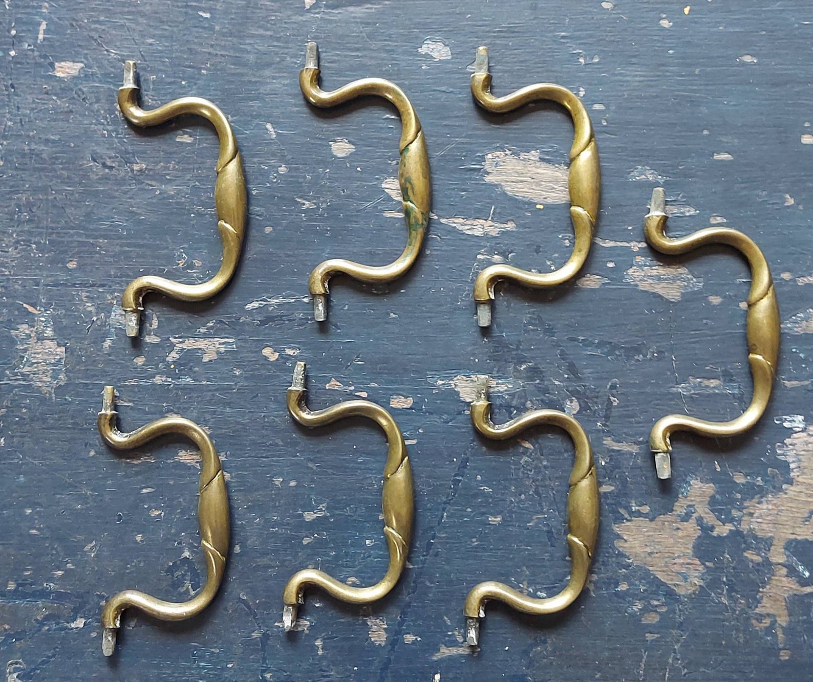 Seven Antique Brass Swan Neck Pulls Handles Etsy