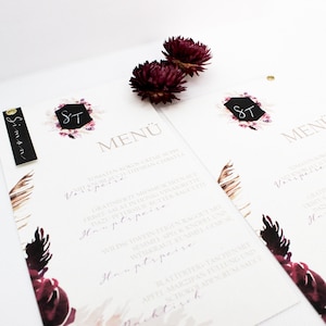 Menükarte und Platzkarte "Very Berry" Menü Hochzeit beidseitig bedruckt