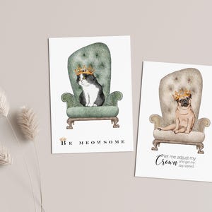 Set di 2 cartoline / gatto e cane / maestà animali con detti