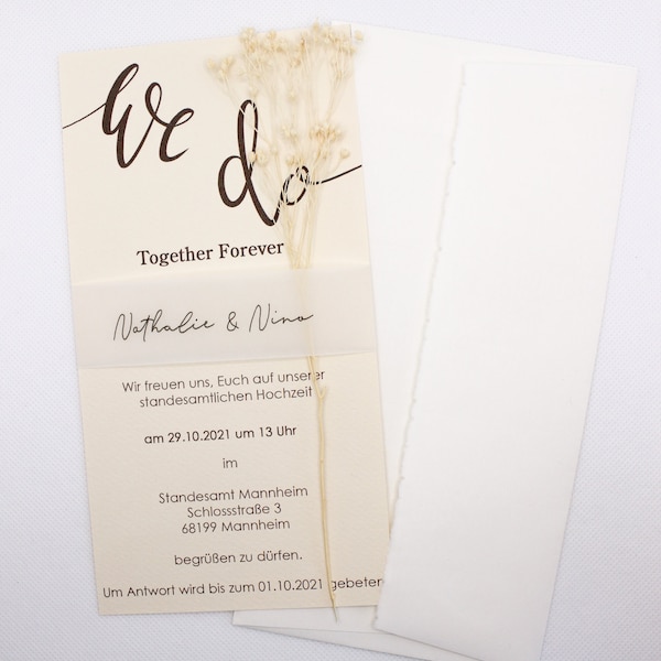 Set: Einladungskarte "We Do Flower" + Briefumschlag aus Büttenpapier / Hochzeit / Papeterie / Trockenblumen