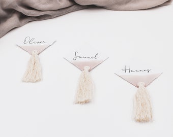 Place card play of colors / boho / tassel / hand torn / wedding