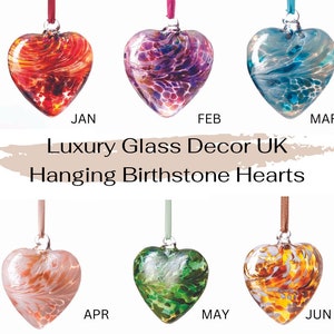 8cm Luxury Hanging Birthstone Hearts February March Birthday Gift Mouth Blown Glass
