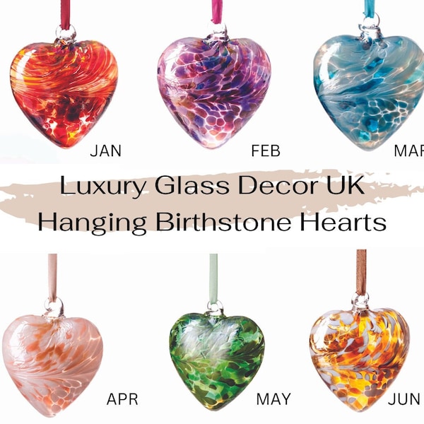 8cm Luxus hängende Birthstone Herzen April Geburtstag Geschenk mundgeblasenes Glas