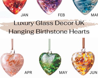 8cm Luxury Hanging Birthstone Hearts May June Birthday Gift For Her Mouth Blown Glass