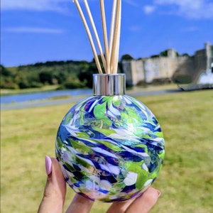 Luxury Reed Diffuser Mouth Blown Glass Sphere Blue Green White Effect