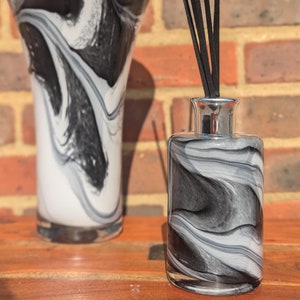 15cm Reed Diffuser Mouth Blown Glass Cylinder Black Grey White Design