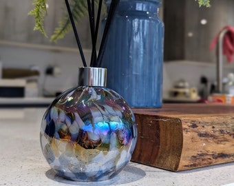 Reed Diffuser Mouth Blown Glass Sphere White Blue Red Design