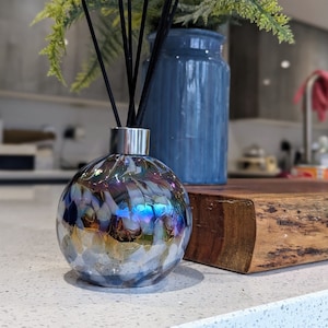 Reed Diffuser Mouth Blown Glass Sphere White Blue Red Design