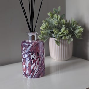 15cm Reed Diffuser Mouth Blown Glass Cylinder White Pink Purple Design