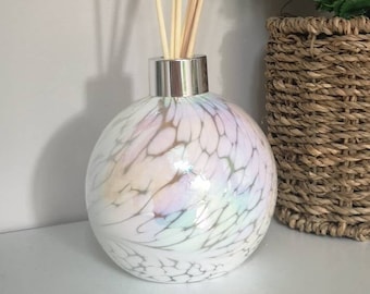 Luxury Reed Diffuser Mouthblown Glass Sphere White Pearlescent