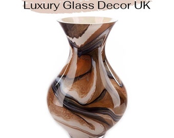 Luxury Mouth Blown Glass Posy Curved Vase Cream Brown