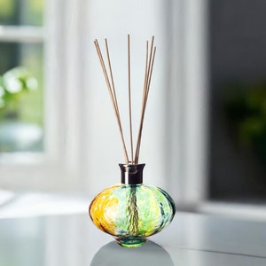 Reed Diffuser Mouth Blown Glass Oval Optical Turquoise Blue Yellow Orange