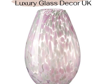 30cm Mouth Blown Glass Oval Vase Pink Sage Clear Design