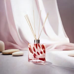 Mouth Blown Reed Diffuser Ellipse Hip Flask Style Pink Red White Design