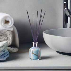 Small Reed Diffuser Mouth Blown Glass Cylinder Blue & Multicoloured Design